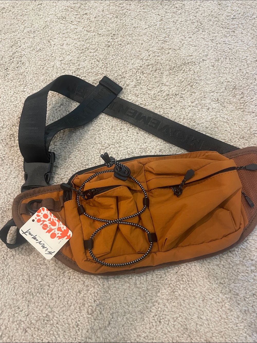 Free People Rust Orange Crossbody Sling Bag with Black Strap